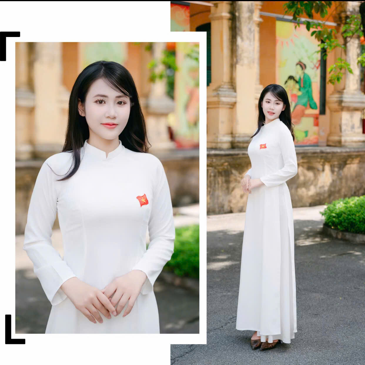 ÁO DÀI TRẮNG TRUYỀN THỐNG THÊU CỜ