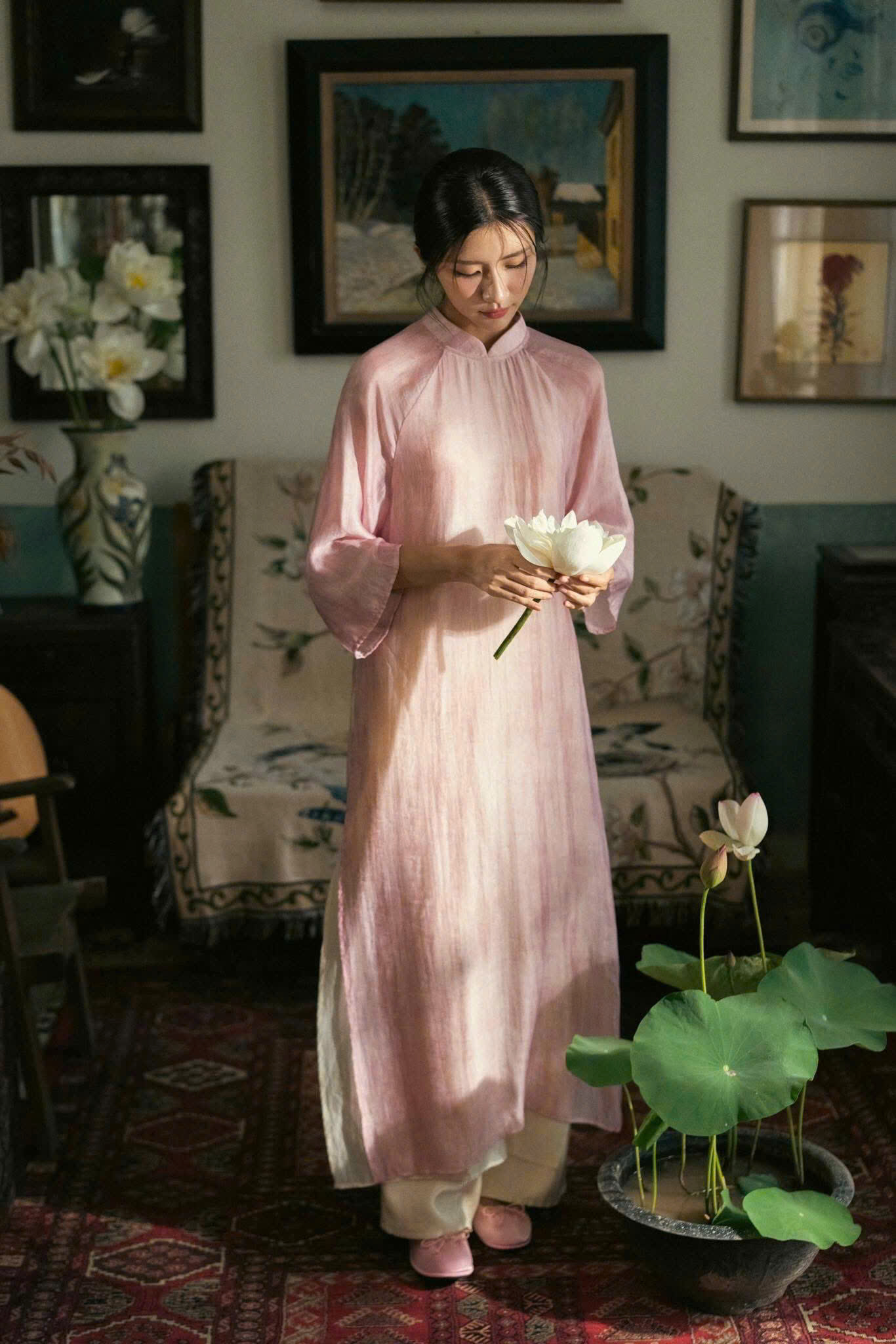 ÁO DÀI SEN HẠ - TỦ NHÀ MÂY